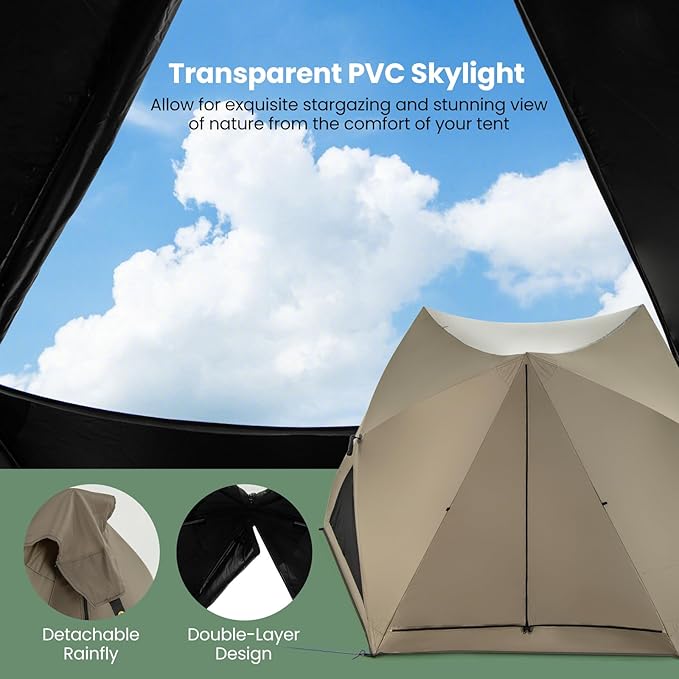 Goplus 4-6 Person Pop Up Camping Tent, Dome Instant Tent w/Visible Skylight, Removable Rainfly, 3 Zippered Mesh Doors & Windows, Carrying Bag, Outdoor Easy Setup Waterproof Family Tent for Backpacking