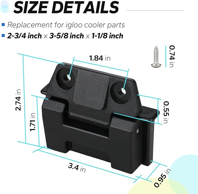 Cooler Hinges for Igloo 25, 52, 72 Qt BMX Coolers - Plastic Hinges Compatible with Igloo Style Ice Chests,Flexible Igloo Camping Cooler Accessories (Set of 2)