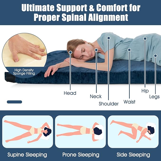 Memory Foam Camping Mattress, Portable Roll Up Sleeping Mat w/Non-Slip Bottom, Carry Bag, Floor Mattress Guest Bed for Sleepover, Thick Sleeping Pad for Camping Car Travel Backpacking