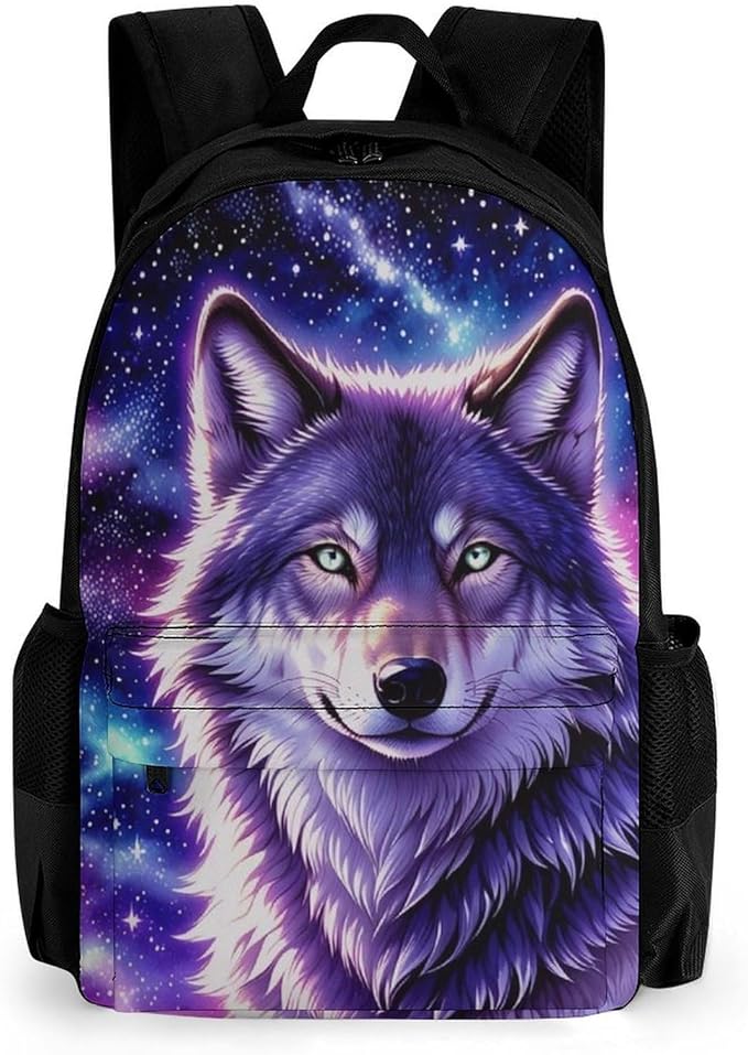 Supdreamc Daypack Backpack Anti-Theft Multipurpose Big Capacity Bookbag, Blue Universe Galaxy Magic Wolf In The Space Business Computer Bag With Side Pockets