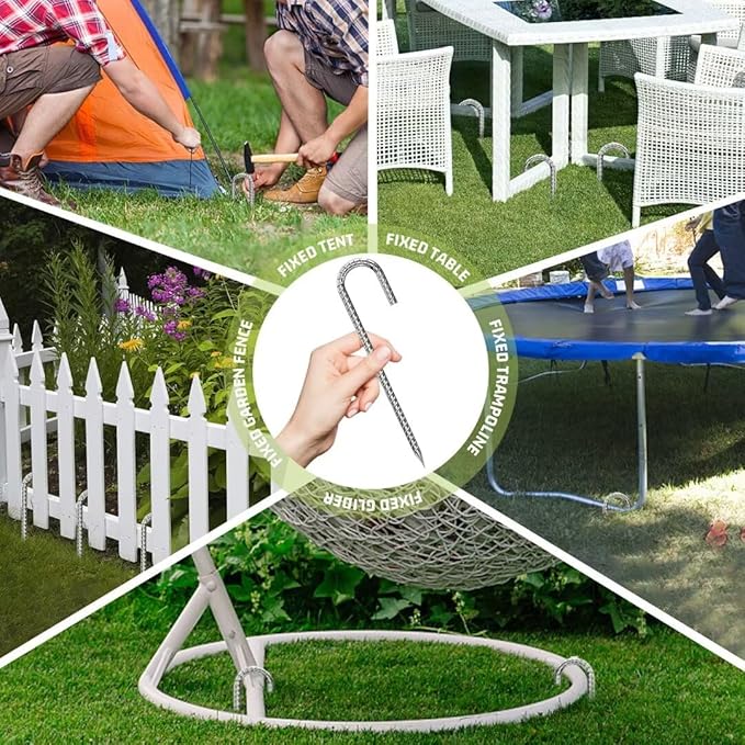 Rebar-Stakes-12-Inch, Ground Stakes Heavy Duty J-Hook Galvanized Anti-Rust Heavy Duty Ground Anchors for Garden Dog Fence Chicken Coop Christmas Decorations Deer Fence 4pcs