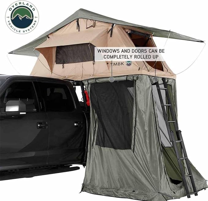 Overland Vehicle Systems 18019833 LD TMBK Roof Top Tent Annex Green Base with Black Floor & Travel Cover | Waterproof Material | Features 1000g PVC-Based Floor