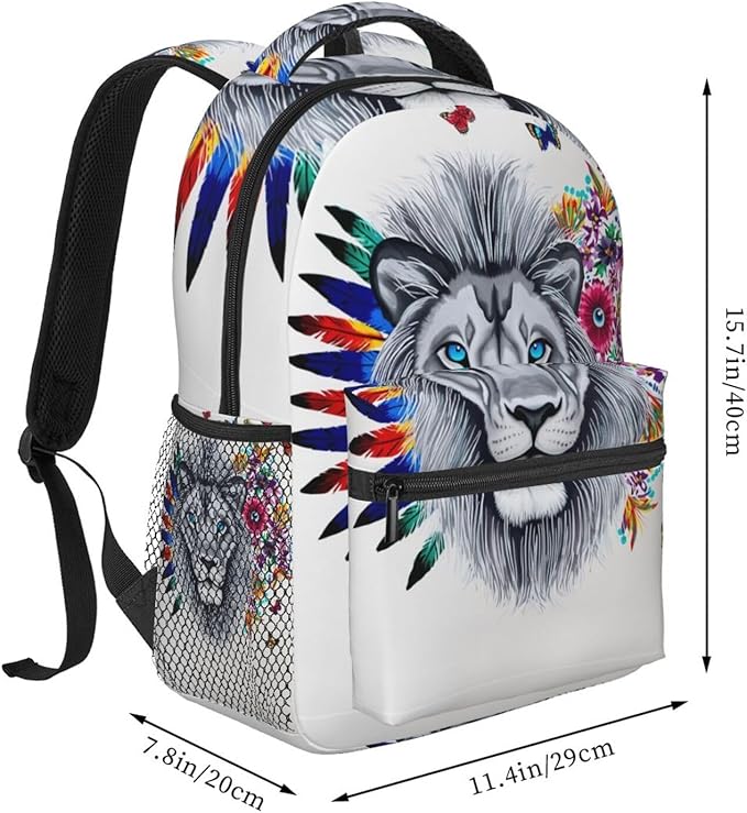 Casual Daypack Multipurpose Anti-Theft Large Capacity Carry On Bag, Lion Feather Flower Butterflies Art Casual Daypack Climbing Shoulder Bag With Padded Straps