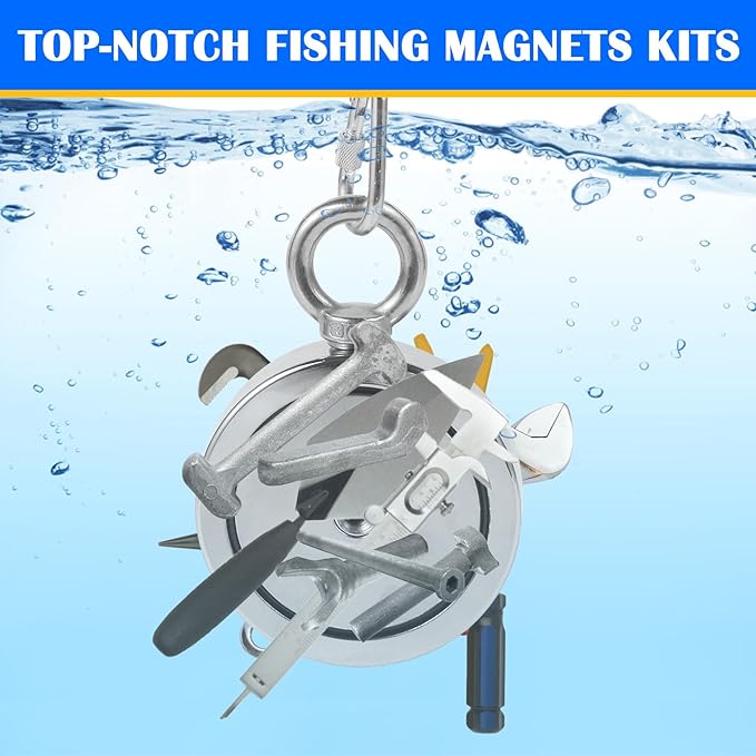 VNDUEEY Magnet Fishing Kit - 2625 Lbs Heavy Duty with 65FT Rope, Grappling Hook, Gloves, Strong Neodymium Magnet for Retrieving in River and Lake