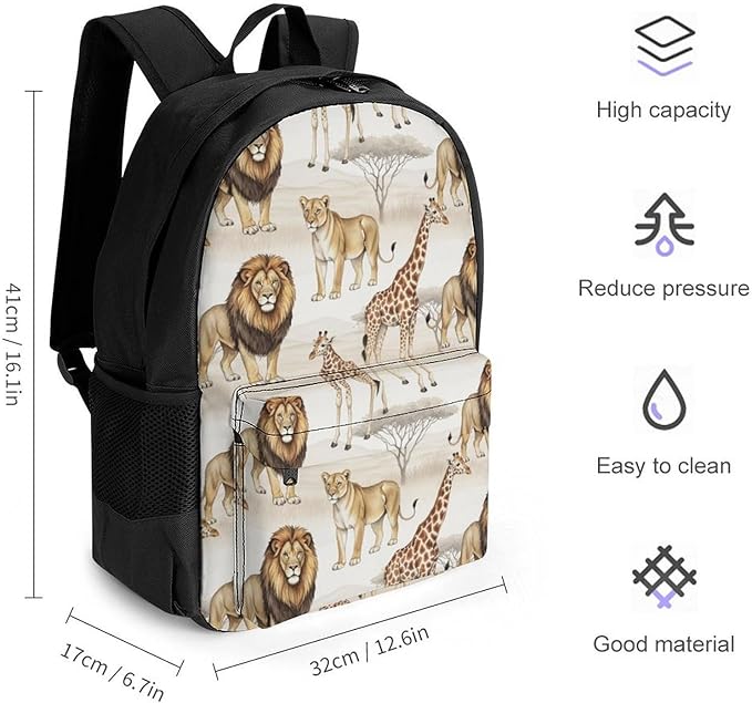 Sturdy College Bookbag Giraffe Lion Travel Hiking and Camping with Large Capacity Backpack for Men Women