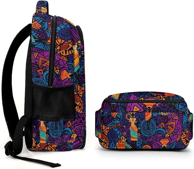 Travel Laptop Backpack Colorful Ethnic Dress Traditional African Black Women for Men Women, Water Resistant Business Anti Theft Computer Bag with Multi Compartments for College Work Hiking