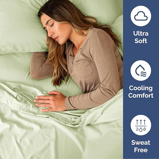Cal King Size 4 Piece Sheet Set - Comfy Breathable & Cooling Bed Sheets Set - Hotel Luxury Bedding for Women, Men, Kids, Teens, Boys & Girls - Deep Pockets & Wrinkle Free - Oeko-Tex - Light Sage Green