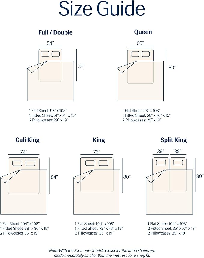 REST® Evercool®+ Cooling Sheet Set, Cali King Size, Snow Ivory, Breathable Bed Sheets for Hot Sleeper and Night Sweats, with Pillowcases, with Ionic+ Self-Cleaning Silver Yarn for Sensitive Skin, 4PCS