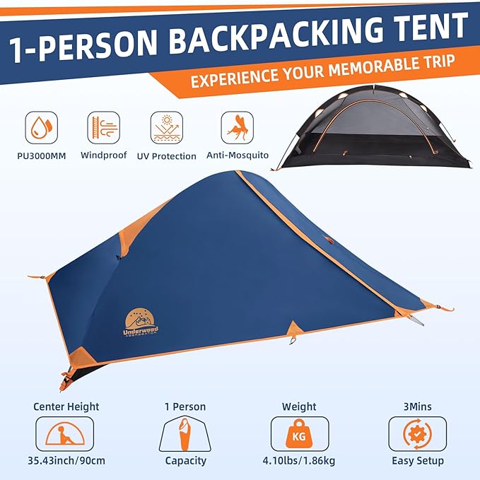 1 Person Backpacking Tent for Camping - Ultralight Waterproof Outdoor One Person Tent, Windproof Rainproof Compact Single Pole Shelter for Camping, Hiking, Hunting Travel by Underwood Aggregator