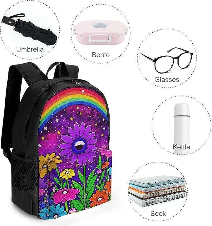Supdreamc Rucksacks Lightweight Multipurpose Anti-Theft Trippy Psychedelic Magic Eye Flower Art Shoulder Bag Large Capacity Business Computer Bag With Smooth Zippers