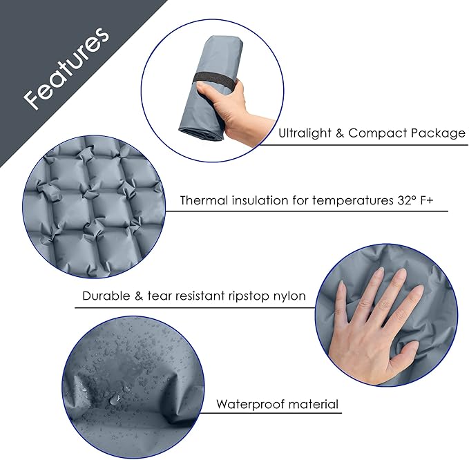 Ultralight Sleeping Pad for Camping - Lightweight Sleeping Mat for Backpacking - Inflatable, & Compact Air Mattress