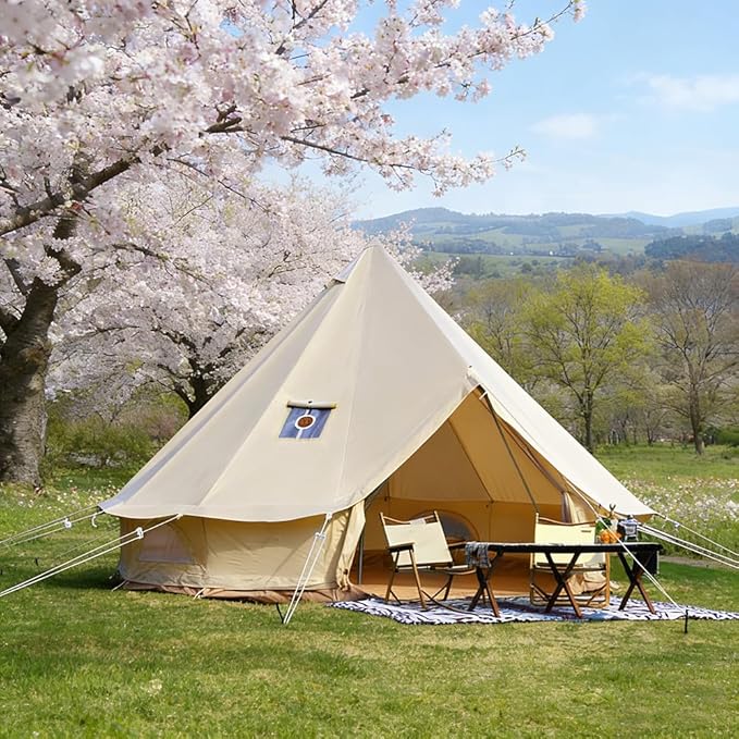Bell Tent for Camping - Breathable Polycotton Canvas Yurt with Stove Jack, 4-Season Glamping Tent for 2-8 Person, Sturdy Shelter Family Camping & Backyard (10ft/13.1ft/16.4ft)