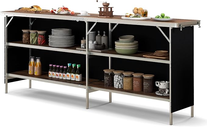 GOFLAME Folding Camping Table, Aluminum Portable Picnic Table w/ 2-Tier Open Shelves & Spacious Tabletop, Carrying Bag Included, Outdoor Large Kitchen Table for Picnic, BBQ, Party, Backyard, Coffee