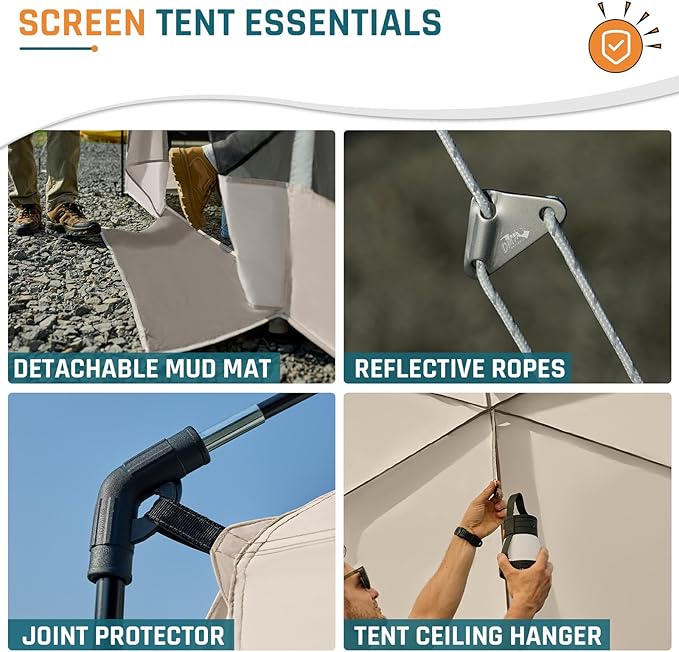 Magnetic Screen House Tent 13x9ft Screen Room Mesh Gazebos w/ 2 Magnetic Doors, Included Projection Screen, Camping Tent Screened Canopy Shelter for Outdoor Patios Backyards Activities (Beige)
