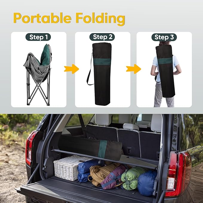 Colorsoul Oversized Camping Chairs Heavy Duty, Full Padded Foldable Camping Chairs for Adults with Cup Holders, Portable Camp Lawn Chairs for Outdoor, Support 450lbs,Green