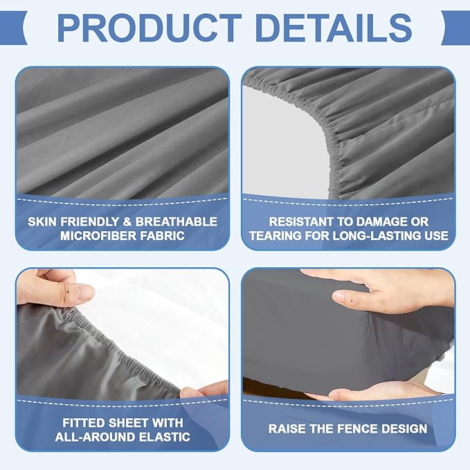 Peryiter 3 Pcs Queen Air Mattress Sheets Set Deep Pocket Queen Sheets for 16-23 Inch Bed, Fitted Sheet with Inflation Opening, Soft Breathable Sturdy for Guests, Camping, Rvs(79.92 x 59.84,Grey)