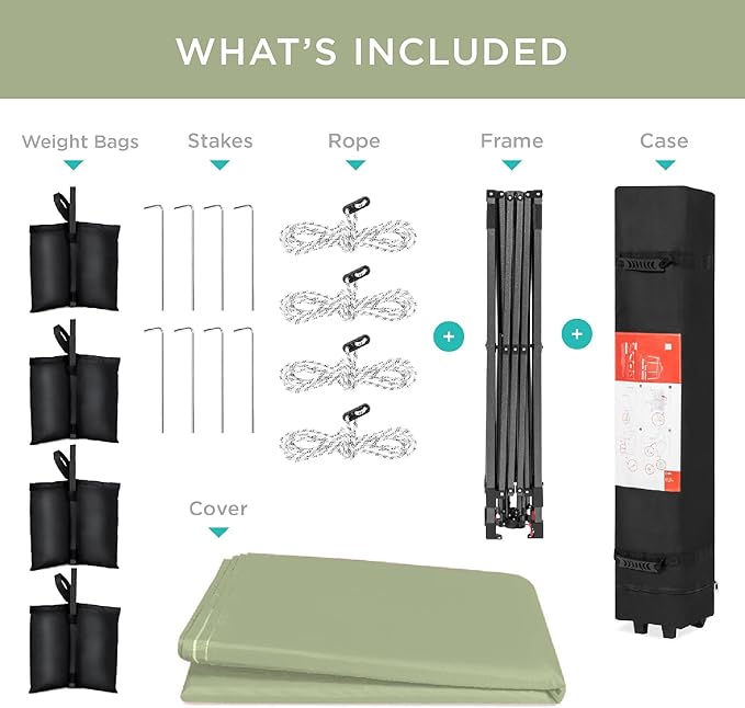 Best Choice Products 12x12ft Pop Up Canopy Tent, Outdoor Shade, 1 Person 1 Minute Set Up, Carry Case, 4 Weight Bags - Sage Green