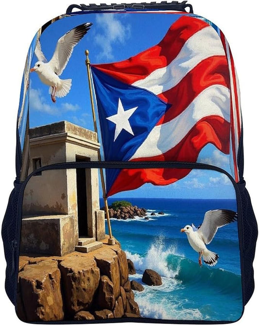 Daypack Polyester Anti-Theft Multipurpose Puerto Rico Flag Bookbag Big Capacity Gym Outdoor Hiking Backpack With Adjustable Shoulder Straps