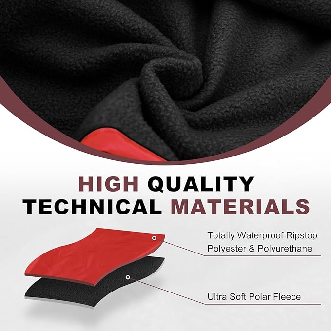 Fleece Waterproof Outdoor Blanket - Windproof Stadium Blanket for Camping, Picnics, and Sports Stay Dry and Comfortable 80"x 58"(Hoodeed, Red)