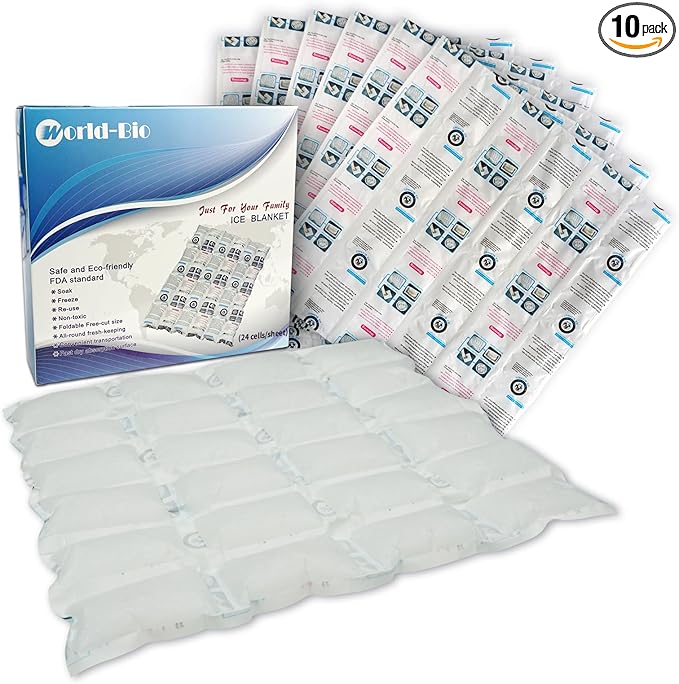 Shipping Cold Packs Dry Ice for Shipping Frozen Food, Freezer Ice Pack Sheets for Coolers 14'' X 13'', Flexible Freezer Cold Packs Keep Food Fresh Beverage Cold, 10 PCS Ice Blanket Sheets, 4 x 6 Cells
