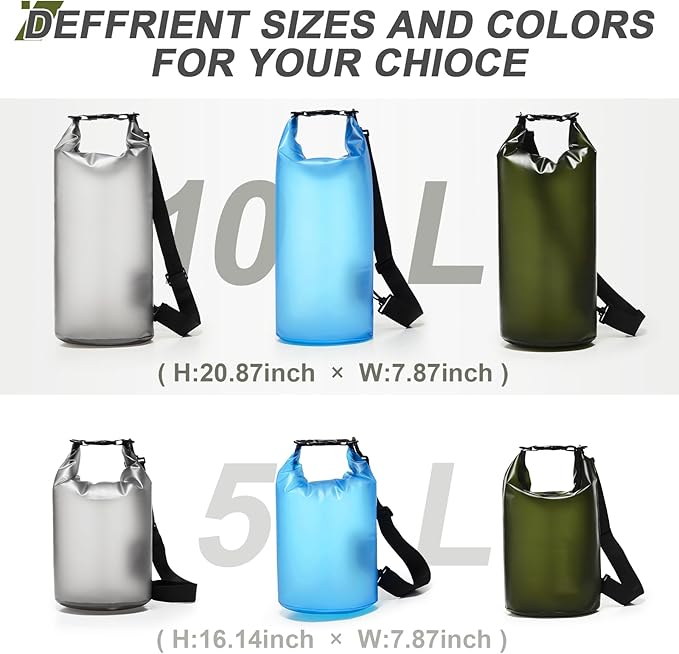 Dry Bags for Kayaking Waterproof, 5L/10L Dry Storage Bag, Roll Top Wet Bag for Swimming, Boating, Fishing,Camping & Beach