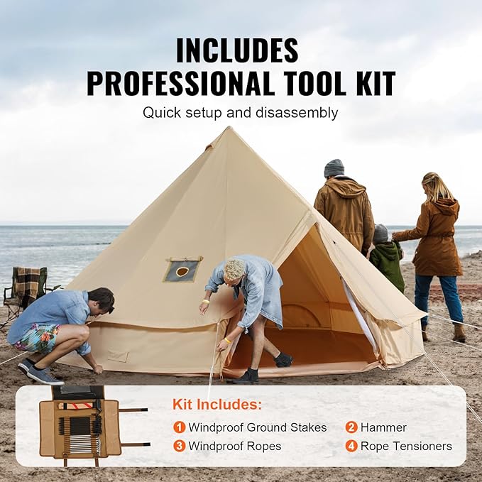 Happybuy Canvas Bell Tent - 4 Seasons Breathable 100% Cotton Canvas Yurt - w/Stove Jack, Luxury Glamping Tent Waterproof for Family Camping, Hunting, Party