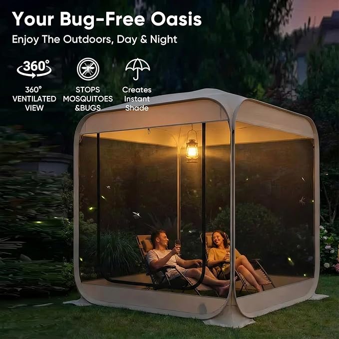 TABU Pop Up Screen House Tent, 6x6 FT Screen Room Canopy with Mosquito Mesh, Instant UV Resistant Shelter with Carry Bag, for 2-4 Person, Backyard, Sports, Hiking, Beige
