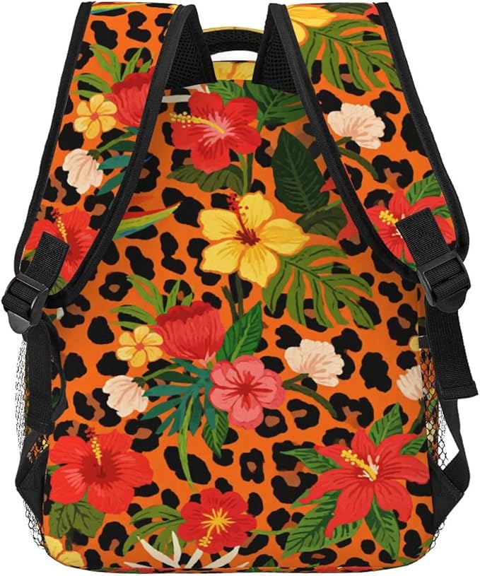 Shoulder Book Bags Anti-Theft Multipurpose Big Capacity Bookbag, Cheetah Leopard Print Floral Earth Yellow Travel Hiking Backpack With Smooth Zippers
