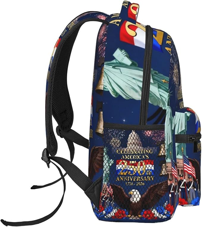 Lightweight Daypack Backpack for Sports Travel Running, Large Capacity Multipurpose Anti-Theft Bookbag, American Anniversary 250th Freedom Patriotic Art Laptop Backpack Daypack