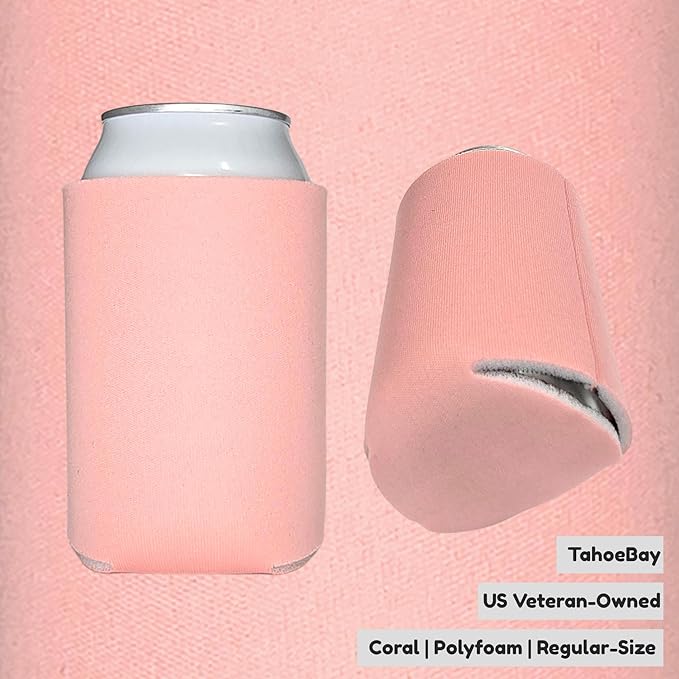 TahoeBay Blank Beer Can Cooler Sleeves (25-Pack) Bulk Sublimation Blanks for Vinyl Plain Soft Foam Can Sleeves Coolers for Soda Cans & Bottles Black, White, Assorted Solid Color (Coral)
