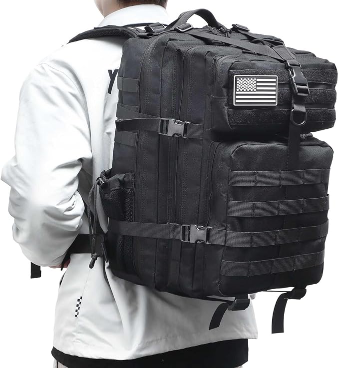 Tactical Gun Backpack for Men, 45L Military Backpack with Holster of Handguns, Bug Out Bag Army Molle Daypack 3-Day Pack W.Side Pocket for Gym Camping Hiking Trekking(Black)