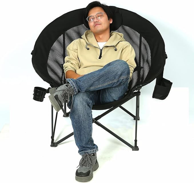ROCK CLOUD Folding Camping Chair Oversized Padded Moon Chairs Outdoor for Camp Lawn Hiking Fishing Sports, Black