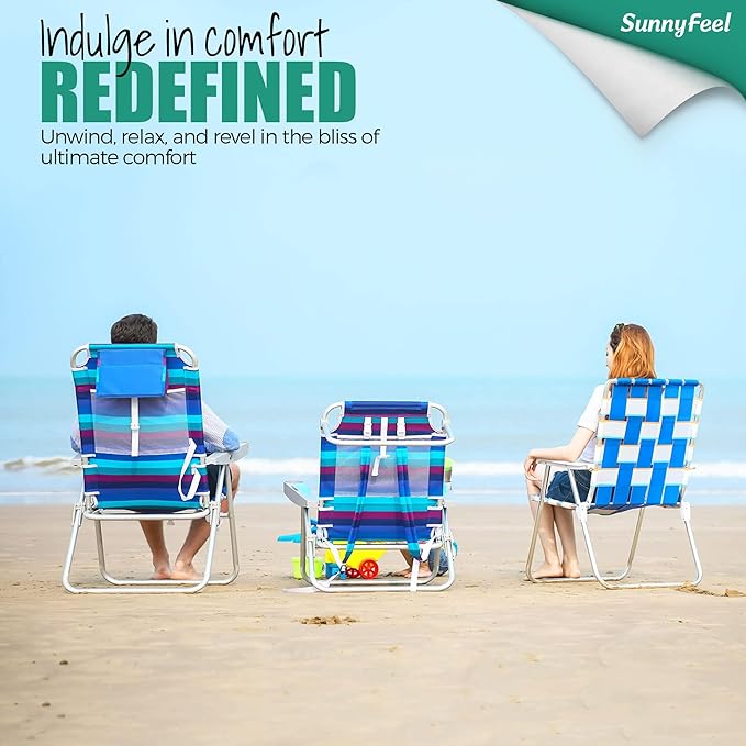 SUNNYFEEL 17" Tall Oversized Beach Chairs 2 Pack for Adults Heavy Duty 500 LBS, 5 Position, Portable High Folding Camping Chair with Cup Holder for Outdoor/Lawn/Trip, Foldable Sand Chairs for Adults