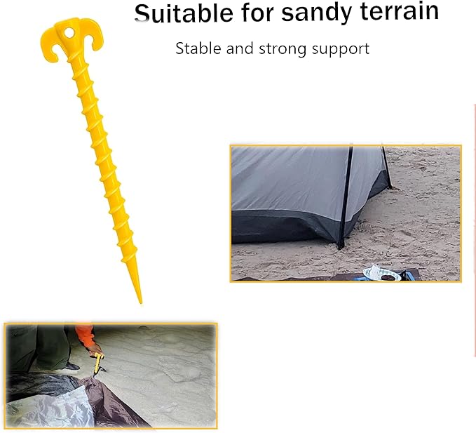 Canopy Stakes Canopy Anchor Beach Tent Stakes Heavy Duty Screw Shape 8 inch for Camping, Hiking and More- 4 Pack Yellow
