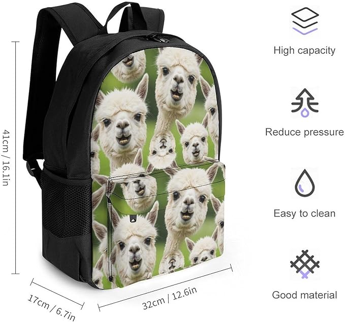 Lightweight Daypack Backpack for Sports Travel Running, Large Capacity Multipurpose Anti-Theft Bookbag, Funnny Llama Art Laptop Backpack Daypack