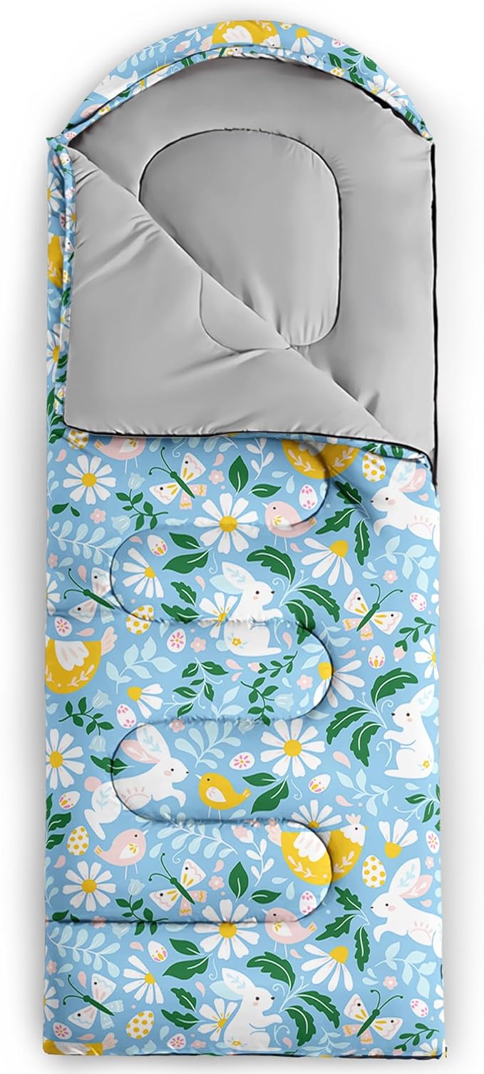 AILONEN Girls Pink Camping Sleeping Bags,Lightweight & Waterproof,3 Season Warm & Cool Weather,Cute Bow Duck Print Sleeping Bags for Kids,Girls,Adults Travelling,Outdoors