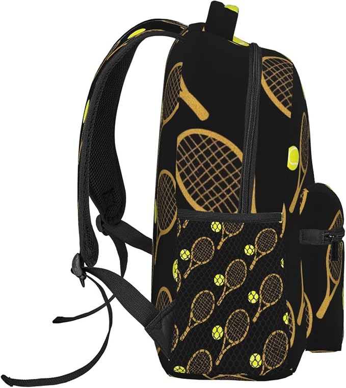 Men Women Lightweight Funny Tennis Racquets And Balls Backpack Large Capacity Bookbag With Smooth Zippers for Gym Business Running