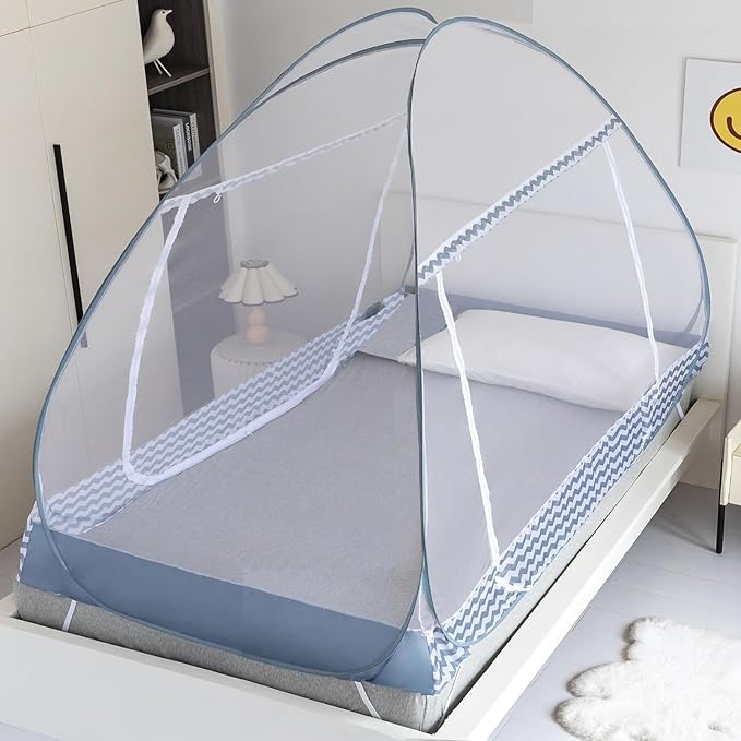 Instant Pop-Up Mosquito Net Tent for Bed | Full Enclosure Design with Ultra-Fine Mesh & Portable Foldable Frame | Indoor/Outdoor Camping, Travel Bed Canopy - Easy Setup & Pack up(Double Size)