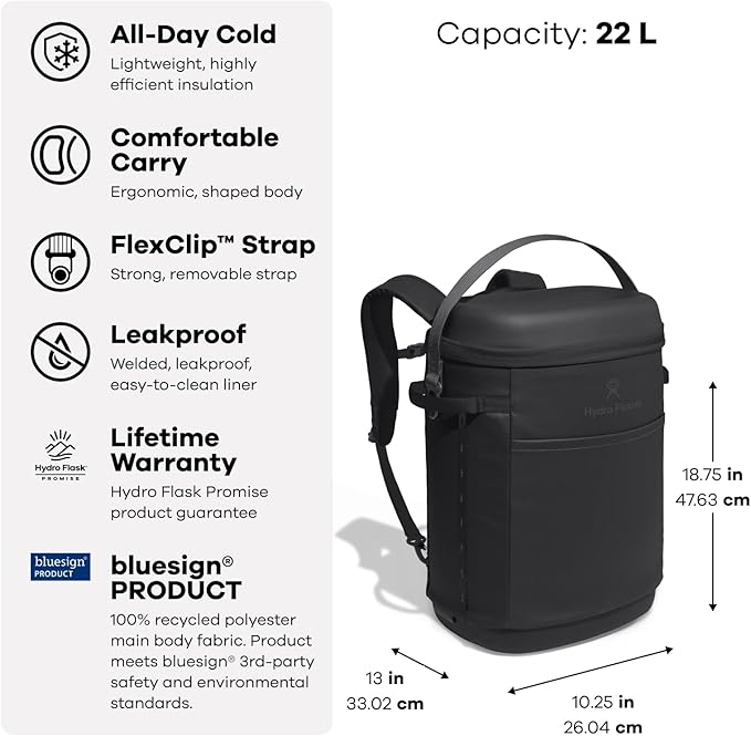 Hydro Flask Carryout Cooler Backpack - Insulated Portable Soft Cooler - 20 L Capacity in Harbor Blue