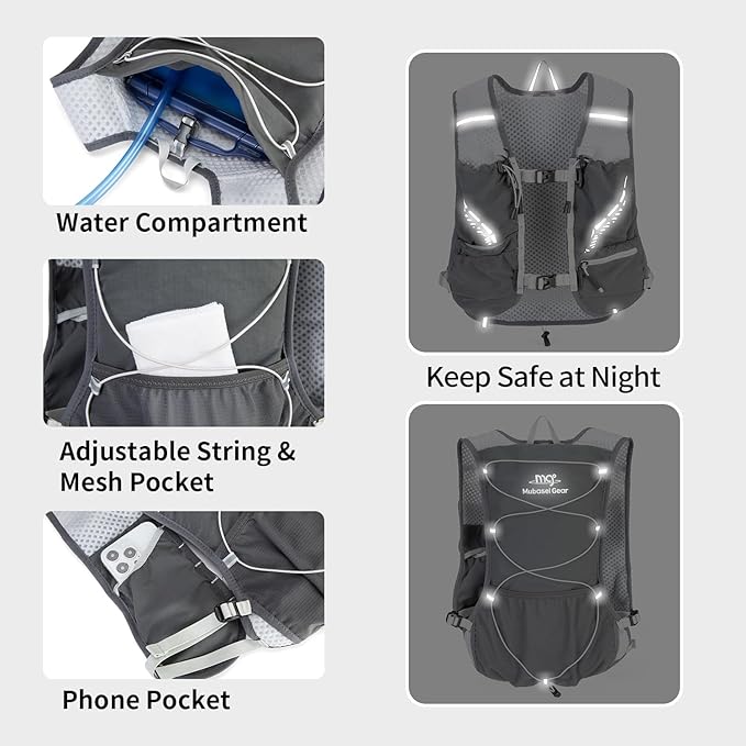Lightweight Running Vest for Women and Men Hydration Backpack Pack with 1.5L Water Bladder Bag Running Gear Accessories for Hiking Trail Cycling Marathon