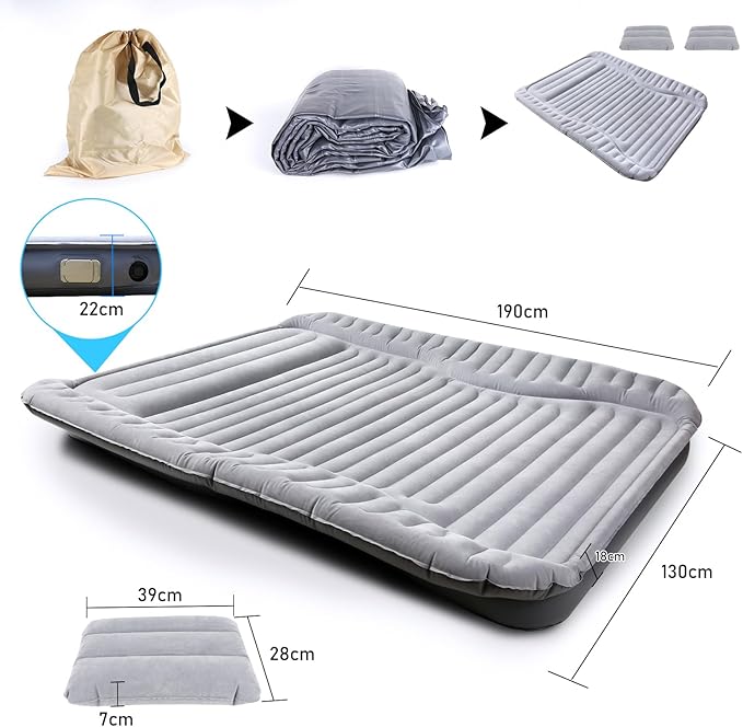 OPP ULITE SUV Air Mattress with Cordless Built-in Pump Fast Air Inflate, 6P Eco-Friendly PVC Flocking, Skin-Friendly Feeling, 5.5-inch Height Car/Camping Mattress for Mid/Large SUV, Minivan, Truck