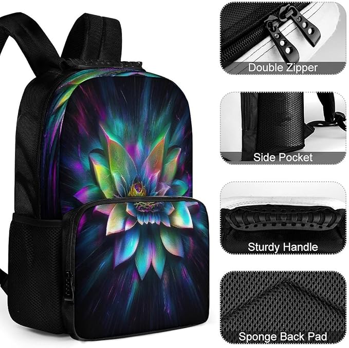 Rucksacks Lightweight Multipurpose Anti-Theft Trippy Lotus Floral Flower Shoulder Bag Large Capacity Business Computer Bag With Smooth Zippers