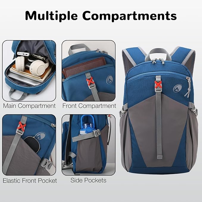 12L Hiking Backpack with Padded Straps for Kids, Waterproof Small Hiking Backpack with Chest Strap for Men, Mini Lightweight Kid Travel Backpacks Day Pack with Phone Pocket, Blue