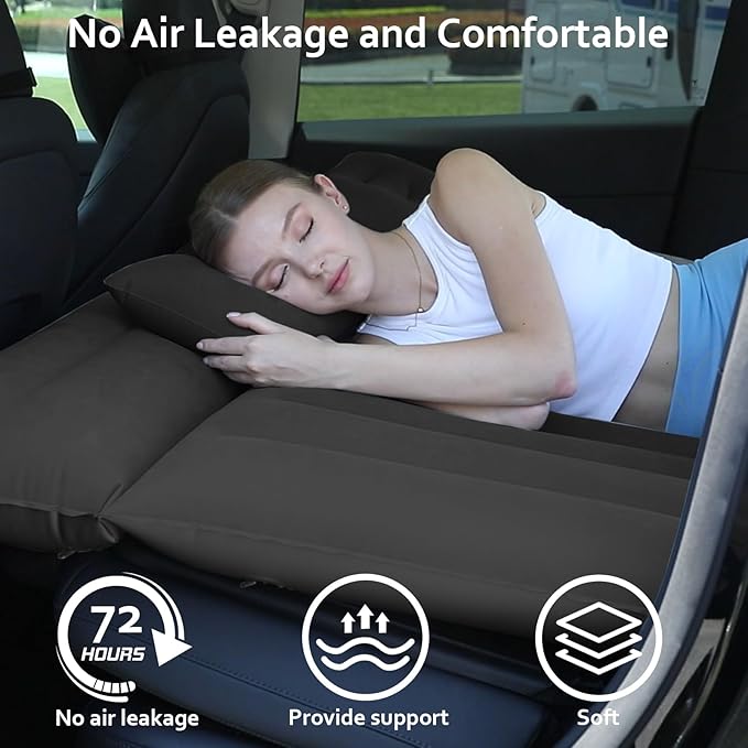 Car Air Mattress, Inflatable Bed Compatible with Tesla Model Y, Thickened Comfortable Durable, Foldable Mattress for Trunk/Rear Seat, Air Bed for Sleep Camping Travel (Black)