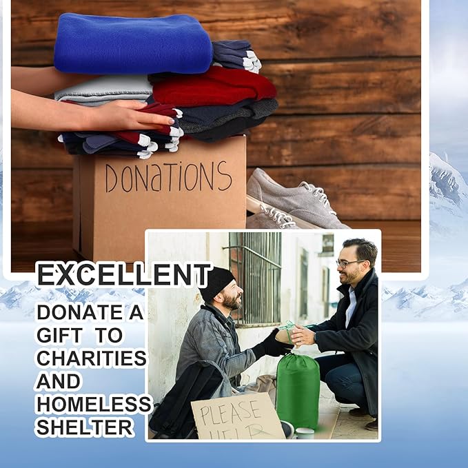 Preboun 24 Sleeping Bags Winter Beanies Gloves Set for Homeless Warm or Cold Weather Sleeping Bags Winter Hat and Gloves Pack for Backpacking Camping Hiking Homeless Supplies