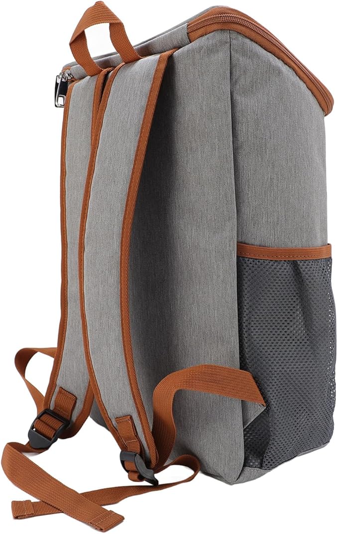 GOWENIC Cooler Backpack, Backpack Cooler Insulated Leak Proof for Men Women, Large Capacity Multi Compartment Storage Rain Proof, for Beach Travel Picnic Lunch Hiking Camping (Gray with Orange)