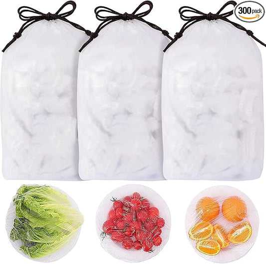 300PCS Fresh Keeping Bags,Elastic Food Storage Covers,Universal Kitchen Wrap Seal Caps,Food Covers Stretch Reusable,Stretch Plastic Wrap Bowl Covers,Elastic Stretch Adjustable Bowl Lids