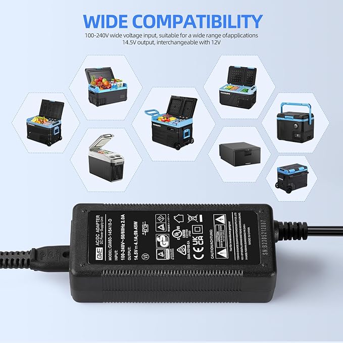 110~240V AC Power Cord Car Refrigerator, Car Freezer Portable Fridge Refrigerator，Power Cord Fits for 12V Car Freezer Portable Fridge from Most Brands