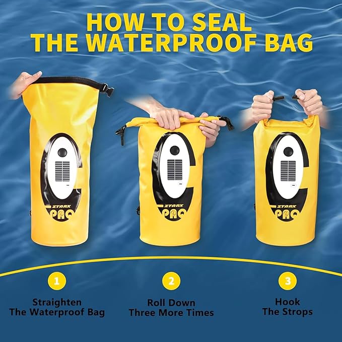 Solar Dry Bag Backpack 10L,Built-in Bluetooth Speaker & LED(4 Lighting Modes),Solar or USB Rechargeable,IP66 Waterproof Floating for Camping, Kayaking, Hiking & Outdoor Adventures