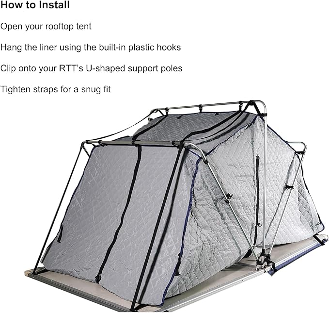 Winter Insulation Liner for Soft Roof Top Tent – 3-Layer 210D Polyester + Cotton Liner – Suite for 95"*48"*51"/240x120x130cm Soft Shell roof top Tent.